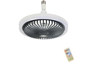 Jingsen LED Ceiling Fan Light with Remote - 2-in-1 Mini Fan & E27 Light Fixture, 3 Speeds & 3 Color Temperatures,Quiet Bedroom Ceiling Fan Lamp for Home/Office(Dark Grey)