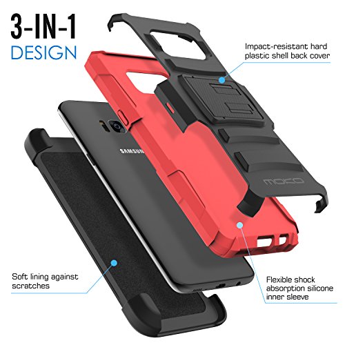 MoKo Samsung Galaxy S8 Funda - Cuerpo de la Resistente Funda Giratoria con Clip de la Correa Resistente Choque de Doble Capa para Samsung Galaxy S8 2017 5 8 Pulgadas Smartphone  Rojo