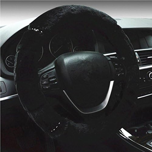 Gomass Soft Plush Car Winter Steering Wheel Covers Universal 15 inch (Black001)