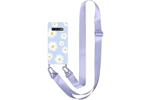 Yoedge Funda con Cuerda para Samsung Galaxy A70 6,7", Carcasa de Suave Morado Claro Silicona TPU Caso con Correa Colgante Ajustable Collar Correa de Cuello Cordón Case para Samsung A70, Flor 5
