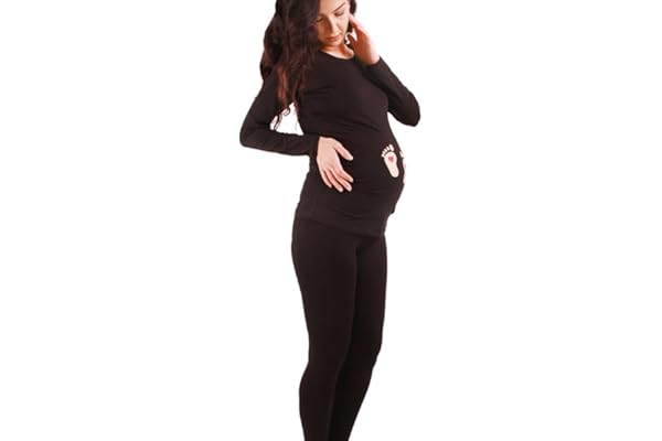 M.M.C. Empreinte de Pied bébé avec cœur- vêtement de maternité Mignon et Rigolo | T-Shirt de maternité avec Motif pour la Grossesse | T-Shirt de Grossesse - à Manches Longues