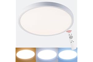 Etrogo Lampa sufitowa LED 24 W, 2400 lm, 2700K, 4000K, 6500K, regulowana z pilotem zdalnego sterowania, CRI 85, wodoodporność IP44, do sypialni, salonu, kuchni, łazienki (1 sztuka, okrągła)