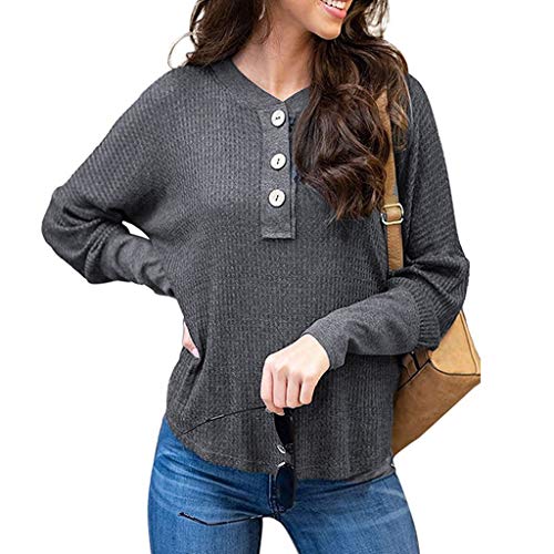 Sonnena T-Shirt élégant à Manches Longues et Boutons pour Femme - Gris - L