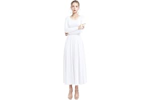FYMNSI Femme Liturgique Louange Robe de Danse Adulte Couleur Unie Élégante à Manches Longues Plissé Maxi Jupe Culte Église Causal Classique Justaucorps de Ballet Gym Costume Vêtements S-XXL