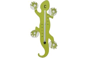 HAB & GUT - TG001 - Vert Clair - Thermomètre de fenêtre Gecko de métal, 14 cm avec 4 ventouses puissantes pour Fixation intérieure ou extérieure
