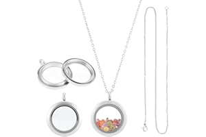 UNICRAFTALE 2 Sets 45cm 304 Stainless Steel Memory Locket Charm Flat Round DIY Picture Photo Necklace Making Kit Chain Necklace with Crystal Double Sided Frame Glass Container Floating Charms