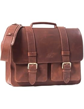 ALMADIH Leder Aktentasche *STEVE* handgefertigt aus robustem Premium Rindsleder braun Vintage Sattlerqualität...