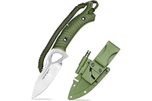 TONIFE Explorer Coltello a lama fissa con fodero in plastica 8Cr14MoV Coltello da sopravvivenza, manico in nylon rinforzato in fibra di vetro per il campeggio all'aperto Coltello EDC (verde+satinato)