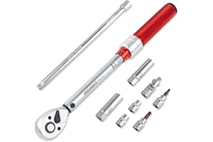 BINGCOBBER 3/8" Clé dynamométrique,5-60 Nm avec adaptateur 1/4 1/2 et tige d'extension, précision±3% Clé à Cliquet 90 dents