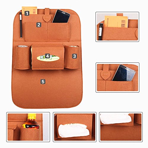 Rückenlehnenschutz, Auto Rücksitz Organizer Wolle Filz Sitz Tasche Schutz Halterung für Flaschen, Taschentücher Box, Spielzeuge (schwarz) - 5