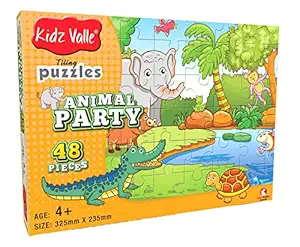 Kidz Valle Animal Party Tiling Jigsaw Floor Puzzles for Kids Age 4 Years and Above, 32.5 X 23.5 cm, 48 Pieces