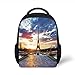 Produktbild Kids School Backpack Eiffel Tower Decor,Parisian Landmark Sunrise with Clouds on Horizon Park Statues Sunlight,Navy Yellow Green Plain Bookbag Travel Daypack