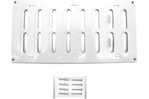 H&C VENT Rejilla de ventilación deslizante, 300 x 150 mm, metal blanco, con regulación deslizante – Ventilación de acero de hoja de protección contra la intemperie HVAC cuadrada