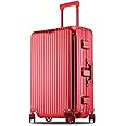 PYB Autograph - Premium Full Aluminium Trolley Bags for Travel, Zipless Cabin Suitcase with TSA Lock, Noiseless 360° Rotating 8 Wheels, Compression Pads and Divider (Red)
