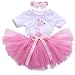 Baby Girls Birthday Outfit Cotton Bodysuit Bubble Skirt Headband 3pcs Infant Clothing Set (9-12M)