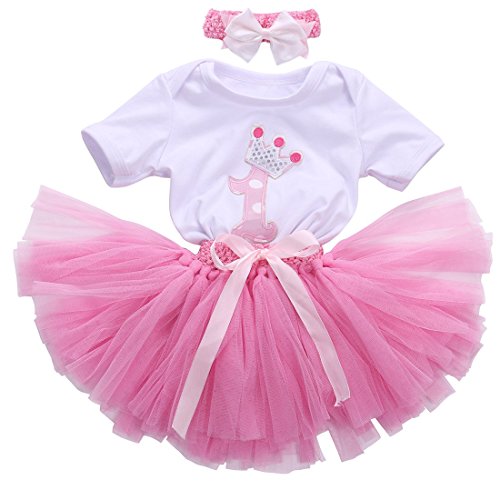 Baby Girls Birthday Outfit Cotton Bodysuit Bubble Skirt Headband 3pcs Infant Clothing Set (9-12M)