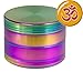 Produktbild Set Metall Mühle Grinder Ø 58mm, ölfarben bunt, 4-teilig und Schaber + Aum Button Ansteckpin - Magnetgrinder Polinator Rainbow Regenbogen