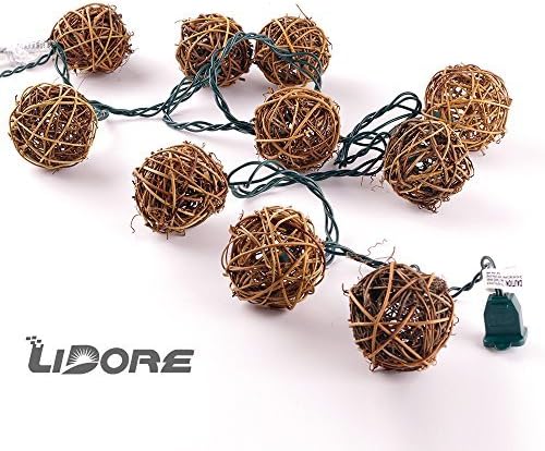 LIDORE Brown Rattan Balls String Light Set of 10 warm white light for christmas wedding garden Patio and party Incandescent by LIDORE