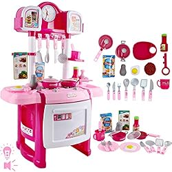 deAO Jeu de rôles Ma Cuisine de Chef avec des Fonctions de lumières et Sons, Eau et des Accessoires Inclus Jouet pour Garçons et Filles (Rose)