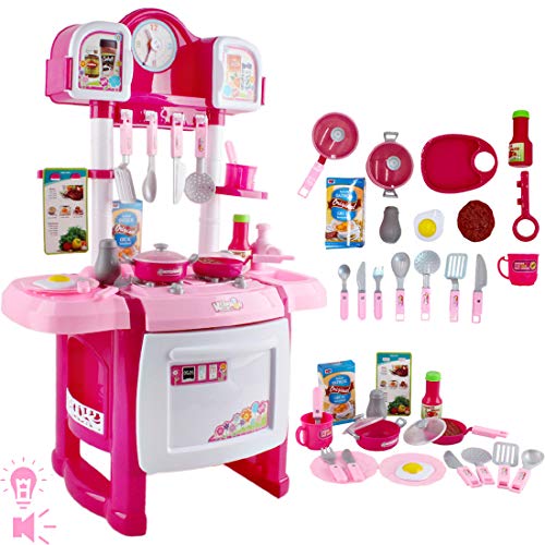 deAO Jeu de rôles Ma Cuisine de Chef avec des Fonctions de lumières et Sons, Eau et des Accessoires Inclus Jouet pour Garçons et Filles (Rose)