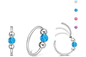 Nose Rings Hoops Opal Nose Piercings Jewelry 8MM 316L Surgical Steel Hypoallergenic Silver Septum Hoop Nose Ring for Women 18