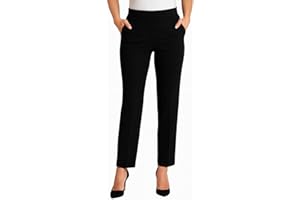 MAARAE Women’s Pull-On Trousers | Short & Long Leg Lengths 25” & 27” | Half Elastic Waist | 100% Polyester | Smart Work Pants for Office, Business & Everyday Wear