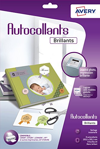 Book's Cover of Avery 8 Autocollants Brillants  1996 x 2891mm   Impression Jet dEncre  Blanc C9410BR