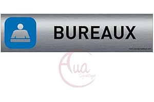 AUA SIGNALETIQUE - Plaque de porte Aluminium brossé imprimé AluSign - 200x50 mm - Double Face adhésif au dos - Impression UV directement sur l'aluminium (Pas de contre collage) (Bureaux)