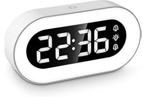 HIXAVA Despertador de Cabecera, Despertador Digital con Números Grandes en Led, 2 Alarmas, 18 Tonos de Alarma, Sonidos y Brillo Ajustable, Puerto de Carga USB, Reloj digital con luces para niños y ancianos