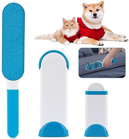 Whaggie Pet Fur Remover, Fur Remover for Pet Hair &amp; Clothes Lint +Travel Size Brush, Reusable Self-cleaning Base And Reinforced Handle For Clothes, Car, Sofa, Bed, Carpet