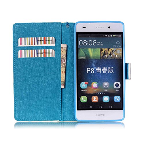 Huawei P8 Lite Case,ISAKEN Huawei P8 Lite Wallet Case,Huawei P8 Lite Cover,Luxury Elegant Printing Drawing Design Pattern PU Leather Magnetic Flip Wallet Case Credit Card Slot Magnetic Flip Protective Stand Case Cover for Huawei P8 Lite- Light Purple Dreamcatcher