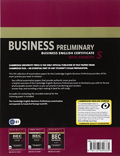 Book's Cover of Cambridge English Business 5 Preliminary Self-study Pack (Student's Book with Answers and Audio CD)