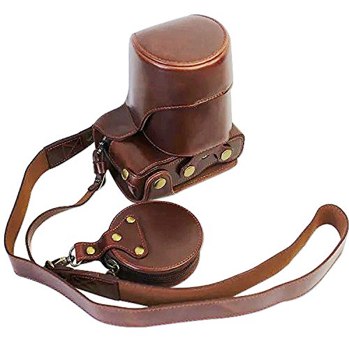 First2savvv XJD-GX80-HH10S10 Premium Qualität braun Ganzkörper- präzise Passform PU-Leder Kameratasche Fall Tasche Cover für Panasonic Lumic DMC-GX80 mit Kameragurt - 3