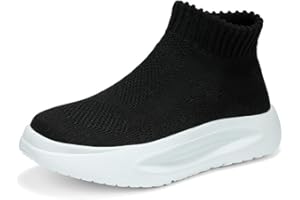 PEARLEAF Unisex Kids Knit Athletic Mesh Breathable Comfort Walking Shoes Boys Girls Running Trainers School Sports Lightweight Shoes Slip on Sneakers Size