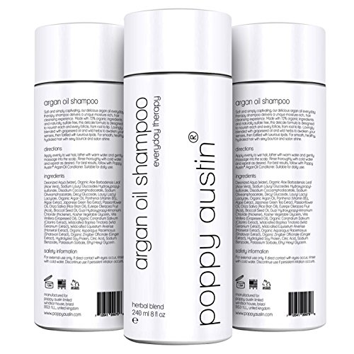 Organic Shampoo with Argan Oil by Poppy Austin® - Sulfate Free, Daily Use, Moroccan Argan Oil Shampoo For All Hair Types - Dry, Damaged, Thin, Coloured & Processed Hair (100% Sulphate & Chemical Free)
