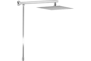 GRIFEMA G7007 10 Inch Rainfall Shower Head and Hose Set, with Shower Arm, Wall Mounted Stainless Steel Fixed Shower Head, Square Ultra-Thin Bathroom Top Spray Shower Heads, Chrome Finish - Silver