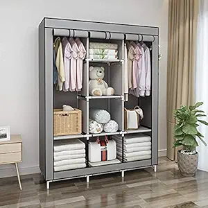 Lukzer 6 + 2 Fancy Wardrobe Collapsible Closet Space Saving Storage Clothes, Toys Organizer 8 Shelves Cupboard DIY Rack for Bedroom, Hostel Rooms, Hotel Easy to Assemble (Grey / 130 x 45 x 175)