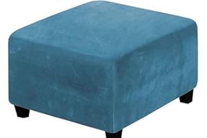 SWJ-SWJSSB Stretch Ottoman Slipcover,Square Velvet Footstool Cover Large Brown Grey Black Footrest Pouffe Protector Covers With Elastic Bottom Washable Super Soft Universal Slipcovers(Peacock Blue,40x40 cm)