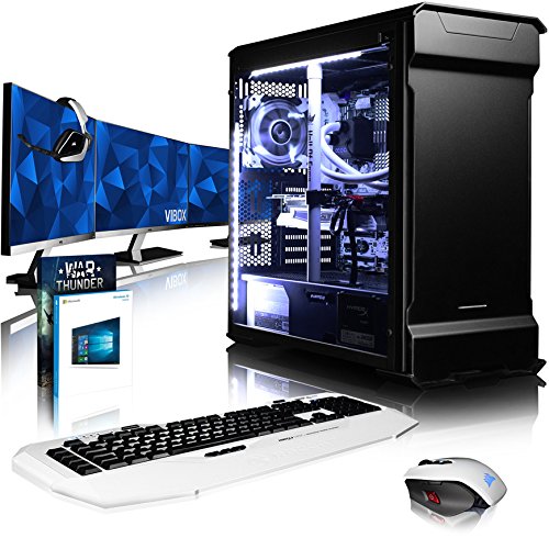 VIBOX Luminos GXR780-314 Komplett-PC Paket Gaming PC - 4,0GHz i7 10-Core Prozessor, GTX 1080 GPU, 4K, Wassergekühlter Desktop Gamer Computer mit Spielgutschein, 3x Dreifach 27" Monitor, Roccat Tastatur, Gamer Mouse, Windows 10, Weiß Innenbeleuchtung, lebenslange Garantie* (3,0GHz (4,0GHz Turbo) Intel i7 6950X Extreme Broadwell 10-Core Prozessor, Nvidia GeForce KFA2 Hall of Fame GTX 1080 8GB Grafikkarte, 64GB DDR4 3000MHz RAM, 480GB SSD, 1TB Festplatte, Alphacool Eisbaer Wasserkühler)