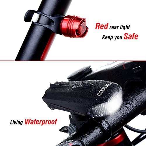 Fahrradlicht, Raniaco 400 Lumen USB wiederaufladbare Fahrradbeleuchtung Set, LED Sicherheits Fahrrad Licht, Sport Beleuchtung, für draußen, helle weiße Frontlicht und rote Rücklichter - 3