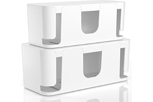Delamu Cable Tidy Box with Safety Lid & Ventilation - Secure Cable Management Box, Child-Proof, White for Home & Office Multi-Device Charging
