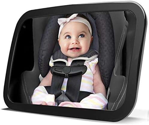 LanChuon Safety Baby Car Mirror for Back Seat, Updated Large and Stable Rear Facing Car Seat Baby In-sight Shatterproof Mirror with Cleaning Cloth, Adjustable Double Strip, 30cm Long