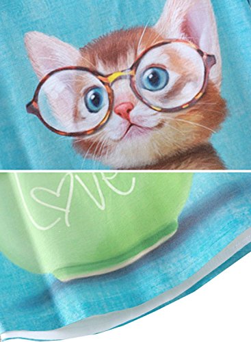 Futurino-Womens-Lovely-Cute-Cat-in-Teacup-Print-Short-Sleeve-T-shirt-Tops