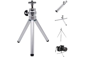 BullTek - Mini Cavalletto Treppiede da Tavolo | Altezza Regolabile 7/14/26 cm | Rotazione 360° | Compatibile con Fotocamere e Smartphone | Compatto e Pieghevole, Argento, Metallo