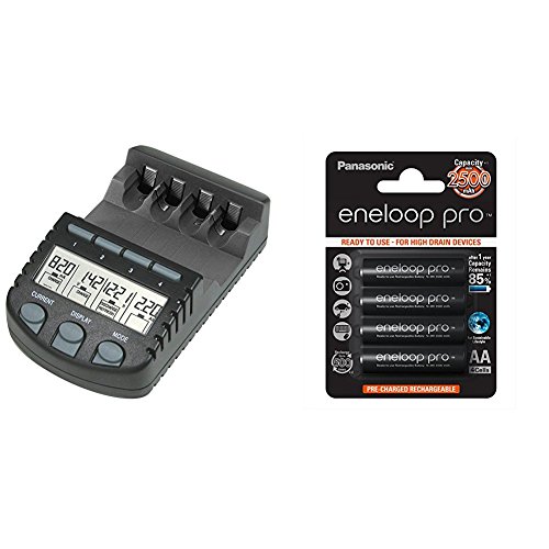 Technoline BC 700 - Cargador para equipos fotográficos para pilas + Panasonic Eneloop Pro BK-3HCDE/4BE - Pack 4 pilas AA recargables, 2500 mAh