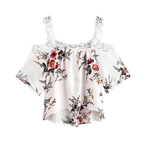 Preisvergleich Produktbild Internet Damen Von Schulter T-Shirt Spitzenbluse (L, Weiß)