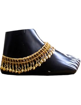 Traditionelle indische Bauchtanz Fußkettchen Ghungroo mit Klingeln Glocken golden-toned Foot Kette verstellbar...