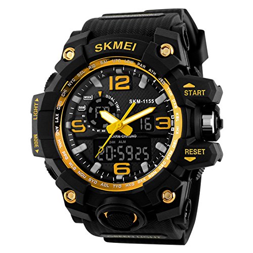 ZEIGER Herren Uhr Punk Uhr Schwarz Gold Sportuhr Analog Digital Doppelzeit Alarm Chronograph W368 ZEIGER Herren Uhr Punk Uhr Schwarz Gold Sportuhr Analog Digital Doppelzeit Alarm Chronograph W368
