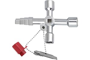 Simsky 1 Pezzi Chiave Multifunzione a 4 Vie 4 in 1 Chiave a Croce in Metallo, Chiave Quadrata Contatori Universale, Chiave Gas, Chiave per Contatore Gas Armadi Utenze Quadro Elettrico