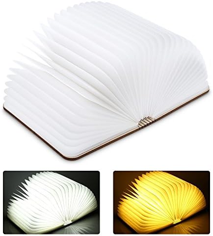 Oakome S-001BA Foldable LED Book Lamp, USB Rechargeable 3 Modes Wooden Folding Book Shape Night Light Desk Lamp Table Lamp Decorative Lights for Living Room&amp;ideal Gifts (Yellow)